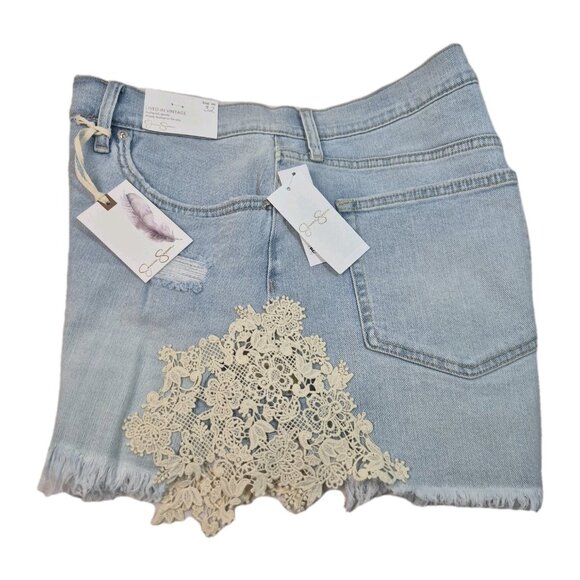Jessica Simpson Hug Me Jean Shorts Buttercup Size 32 Frayed Button Fly Blue (55) - Picture 4 of 12